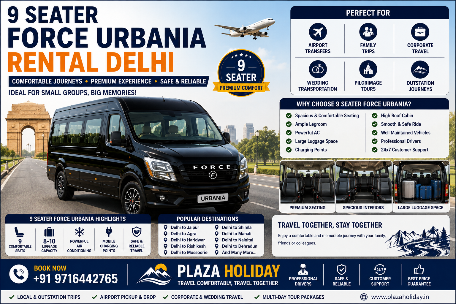 9 Seater Force Urbania Rental Delhi