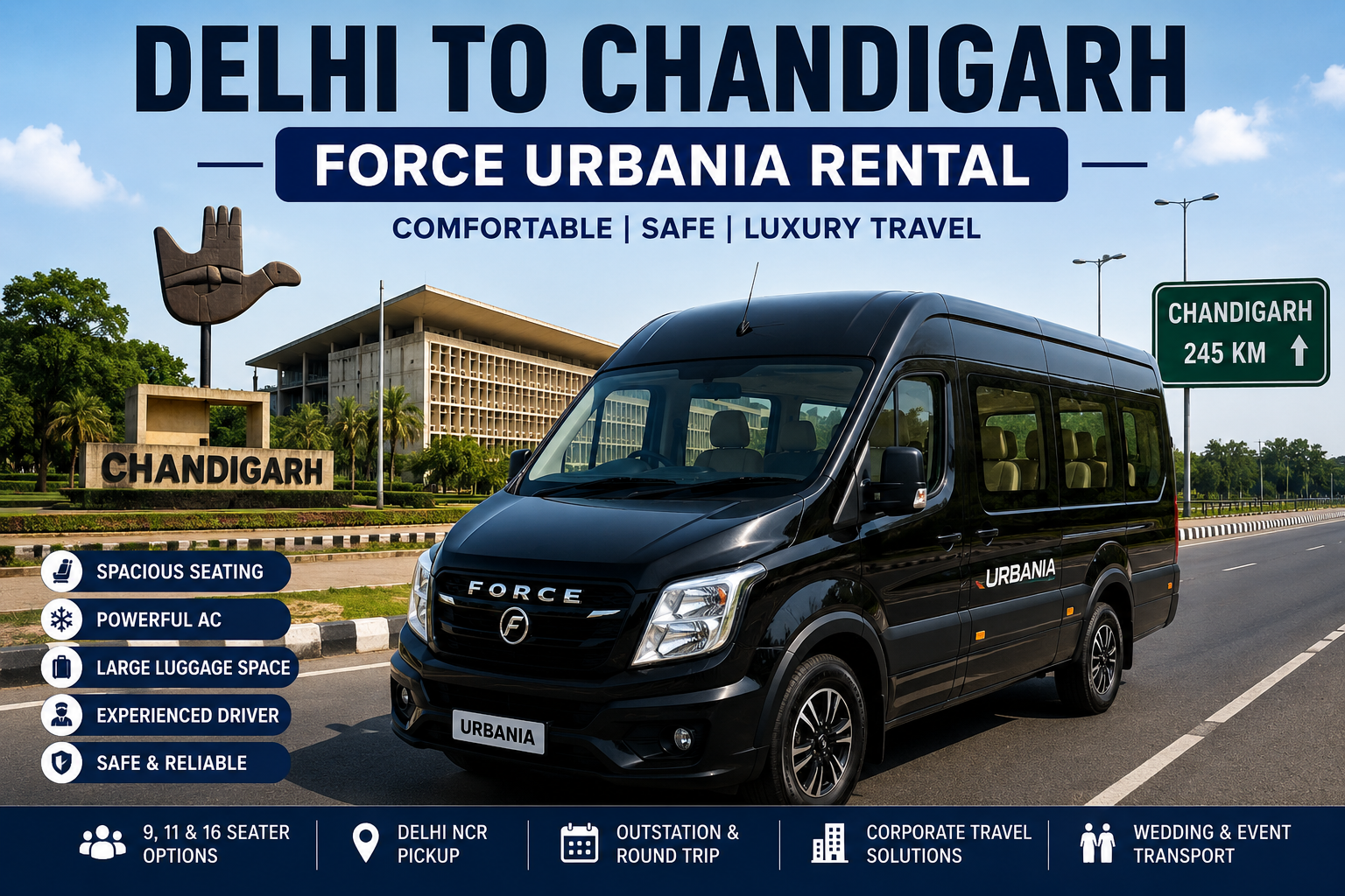 Delhi to Chandigarh Force Urbania Rental