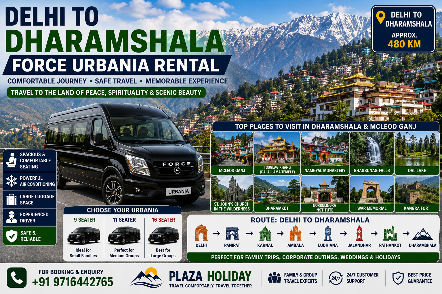 Delhi to Dharamshala Force Urbania Rental